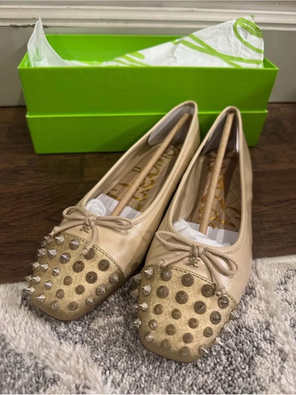 Sam Edelman Nude/Tan Studded Bow Ballet Flats